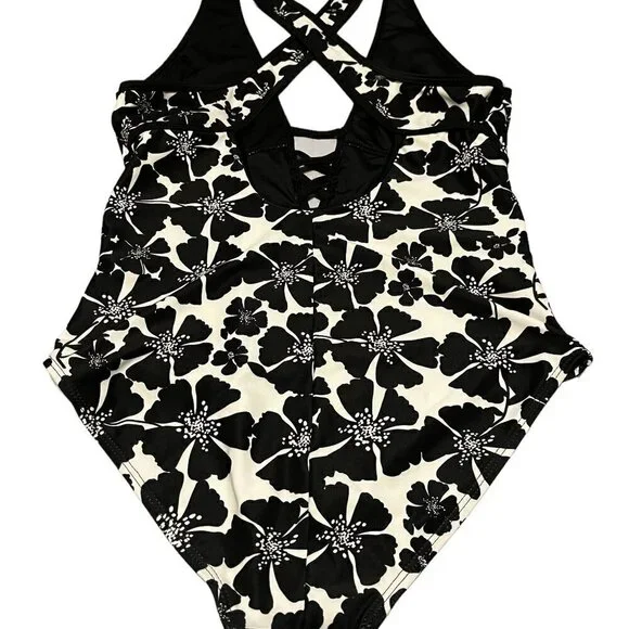 Hawaiian Floral Print One-Piece Lace-Up Bathing Suit - Picture 4 of 9